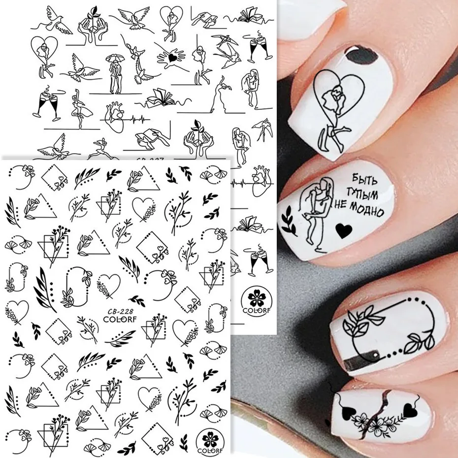 

Manicure Stickers Series Nail 3D Nail Stickers Ins Retro Face Black Line Nail Stickers Art Decoration Designer Stickers Nails