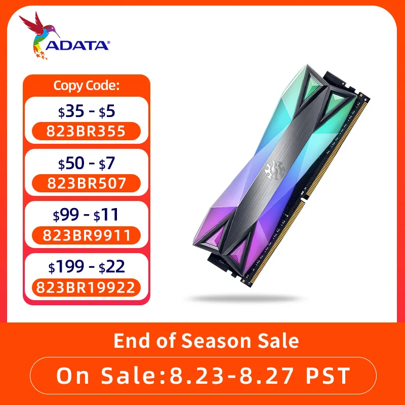 Память ADATA ddr4 8 Гб D60G RGB 16 (2x8 ГБ) 3000 МГц 3200 3600 память для настольного компьютера CL16 CL18