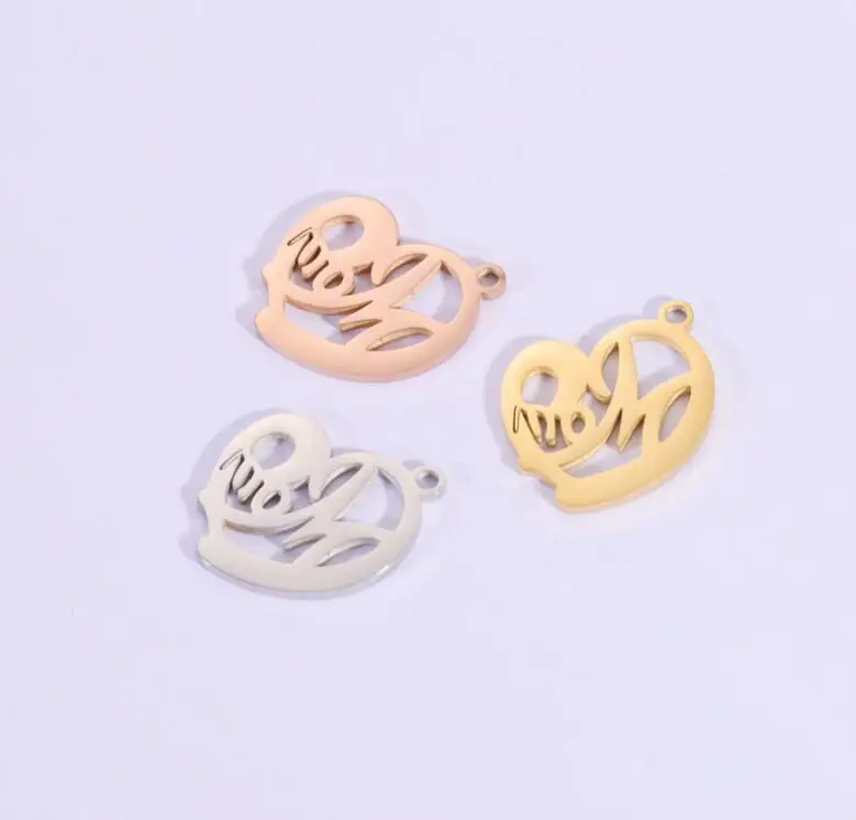 

New 20Pcs Hollow Heart Mom Charms Mirror Polish Stainless Steel Charms For DIY Making Necklaces Keychain Women's Men's Gifts