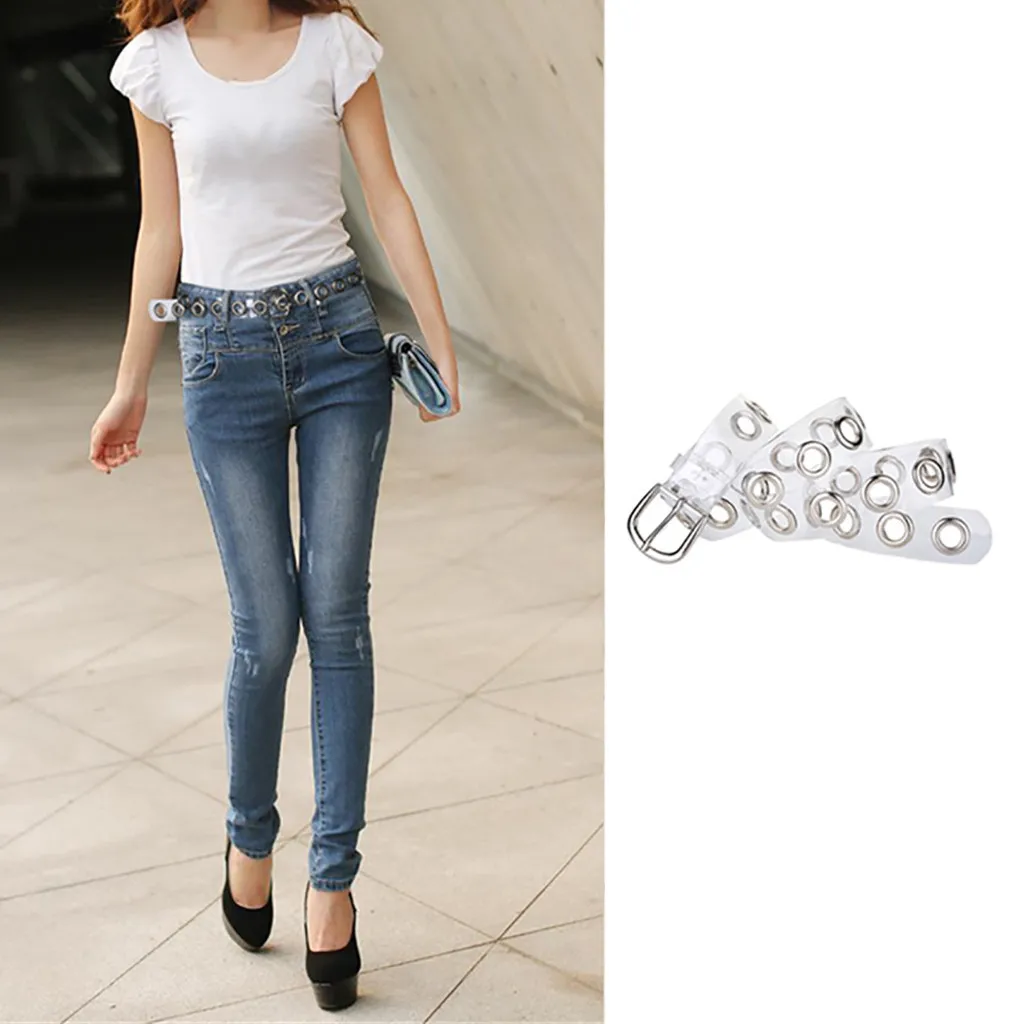 Прозрачный женский ремень из ПВХ пряжка с полным штифтом для брюк джинсовое