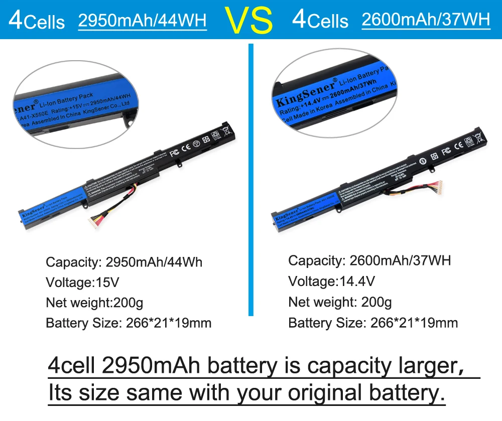 KingSener A41-X550E Аккумулятор для ноутбука ASUS X450 X450E X450J X450JF X751M X751MA X751L X750JA A450J A450JF A450E F450C