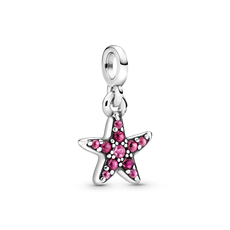 

2021 New 925 Sterling Silver My Pink Starfish Dangle Charm Beads Fit Original Pandora Me Bracelets DIY Jewelry Making Gift