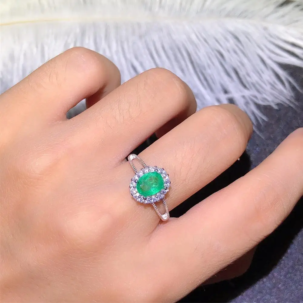 925 Серебряное инкрустированное кольцо с натуральным изумрудом мужское Размер 5 5*7