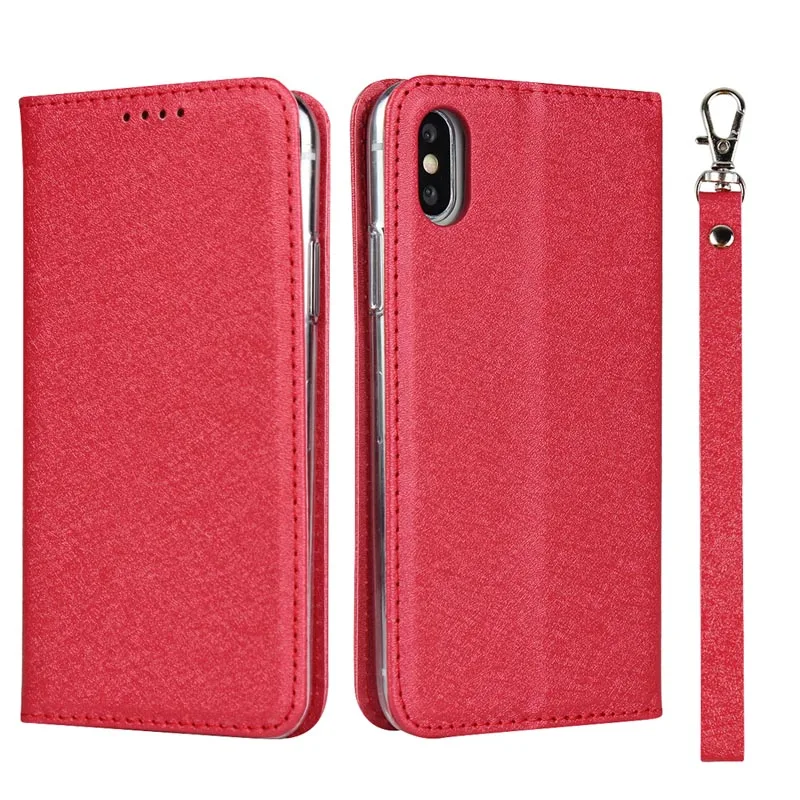 Чехол из искусственной кожи с шелковым узором для iPhone X Xs Магнитный флип-чехол