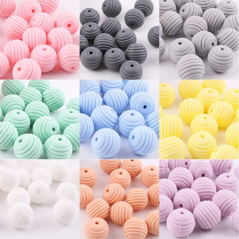 Bolas de silicona para dentici&oacute;n de beb&eacute;, collar de cuentas redondas en espiral, accesorios de cadena para chupete, 10 unids/paquete-0