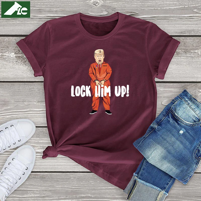 

Unisex Lock Him Up t shirt women mens tops No More Trump Anti Trump vintage womens shirts girl 90s 100 cotton female blouses 3xl