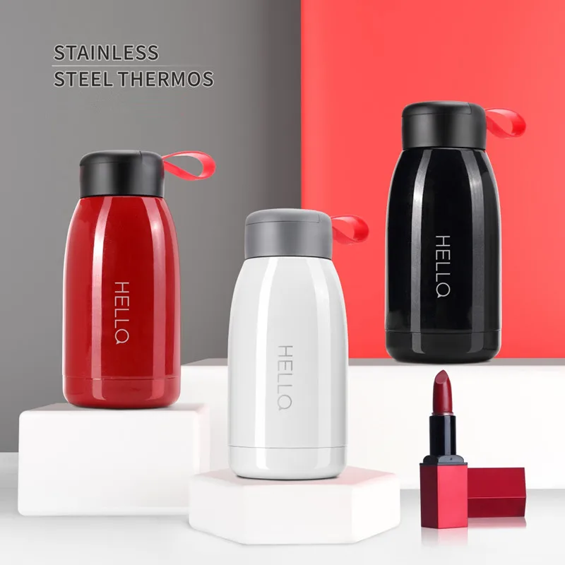 

New 450ml Lady' Lover Vacuum Flask 18/8 Stainless Steel Thermos Water Bottle Portable Silica Gel Handle Big Belly Thermals Cups