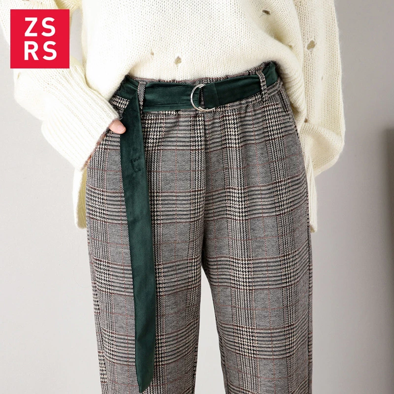 

Zsrs 2020 fashion winter high waist women's Harem Pants woolen women plus size casual solid warm female pants women trousers