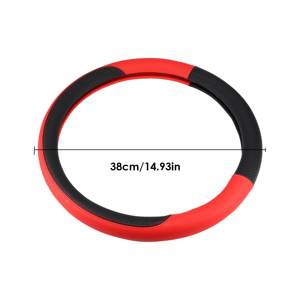 

AOZBZ 37-38cm Durable Leather Steering Wheel Cover Non-slip Steering Wheel Cover Car Steering Wheel Cover