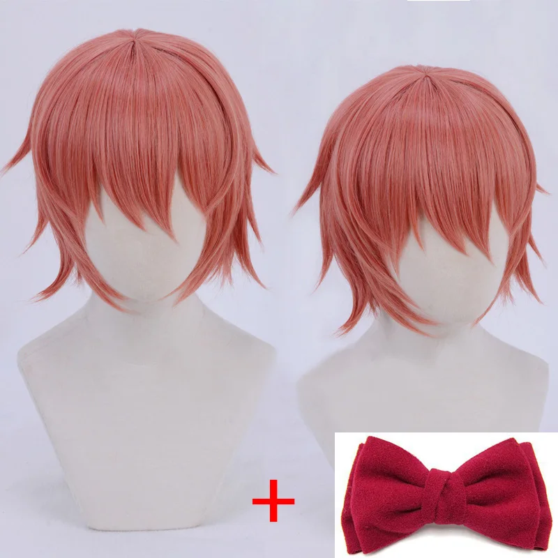 Аниме Doki клуб Sayori короткие Розовый и красный цвет Жаростойкие накладные волосы парики, костюм для косплея для девочек+ заколка в виде бантика