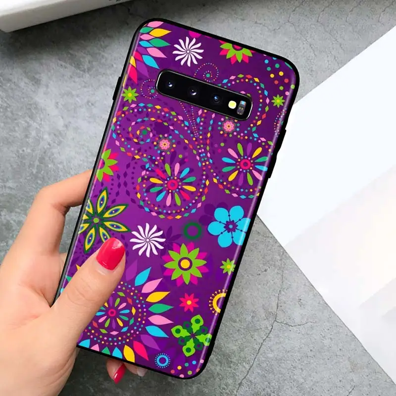 

Retro Colorful Flower for Samsung Galaxy S21 Ultra Plus Note 20 10 9 8 S10 S9 S8 S7 S6 Edge Plus Black Phone Case