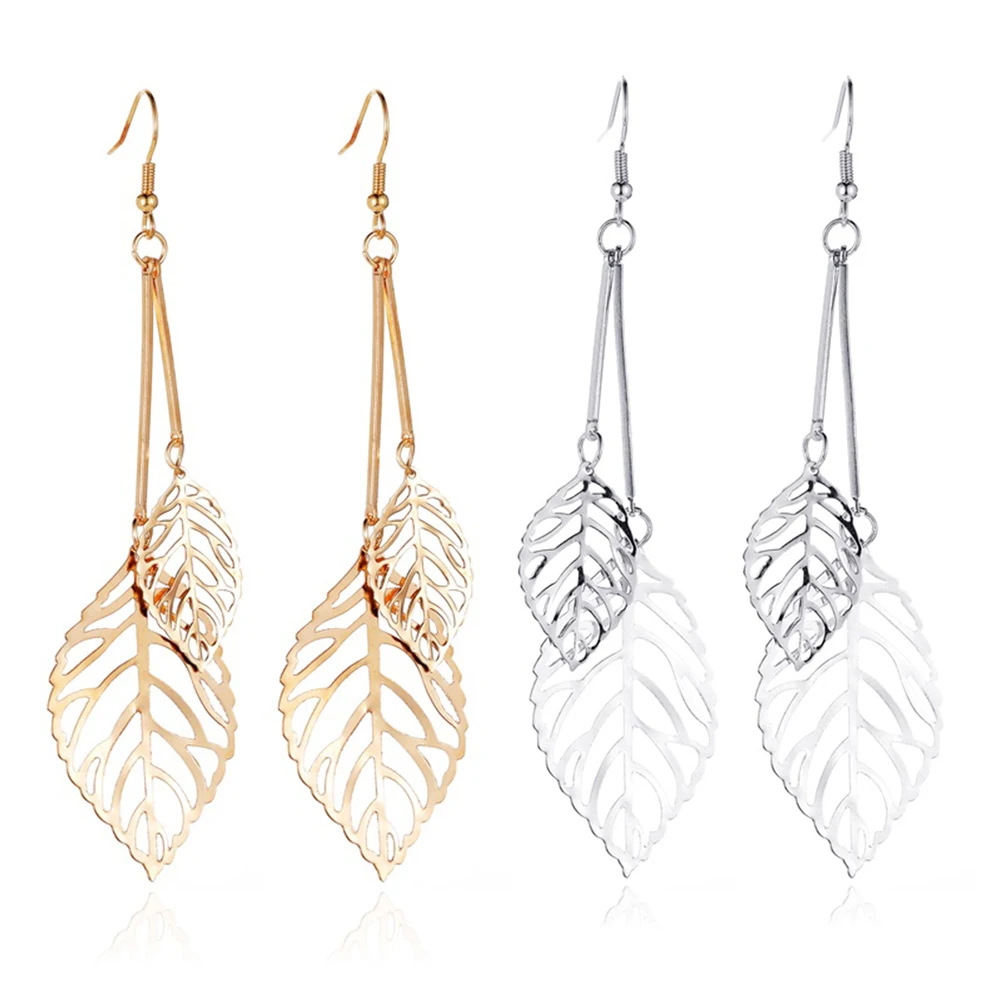 2021 два Слои с кисточкой крючок листок серьги Для женщин Простой Длинные