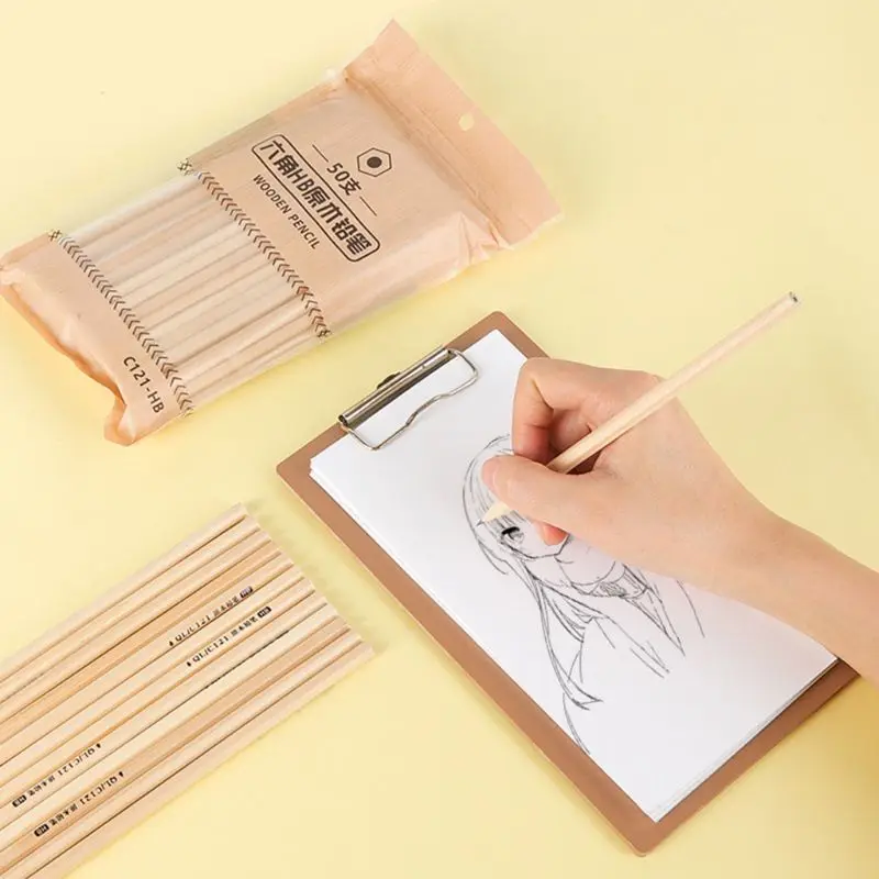 

50pcs Natural Wood HB Hexagon Pencil Non Toxic Stationery Office School Students Art Supplies Children Gift