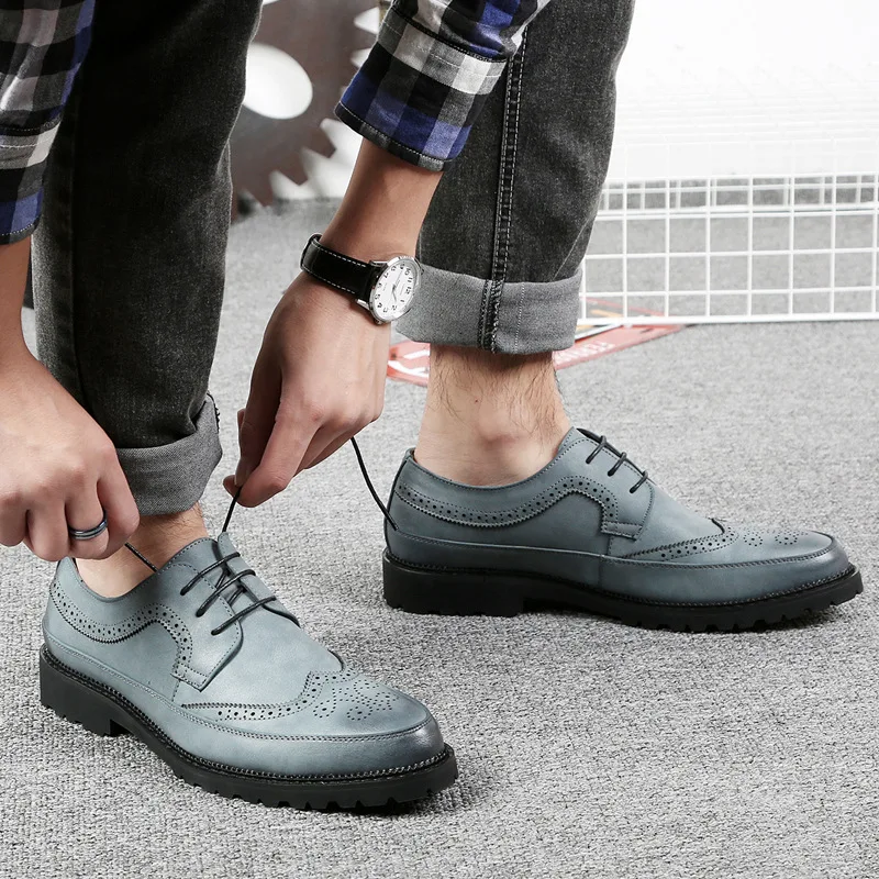 

Pop Genuine Leather Brogue Men Pointed Toe Dress Bridegroom Wedding Shoes Formal Men's Mens Brand Shoes