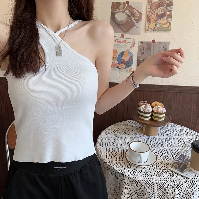 

Sexy Cross Camis Slim Female Camisole Summer Hollow Out Streetwear Sleeveless Crop Top Solid Color Cotton Basic Women Camisole