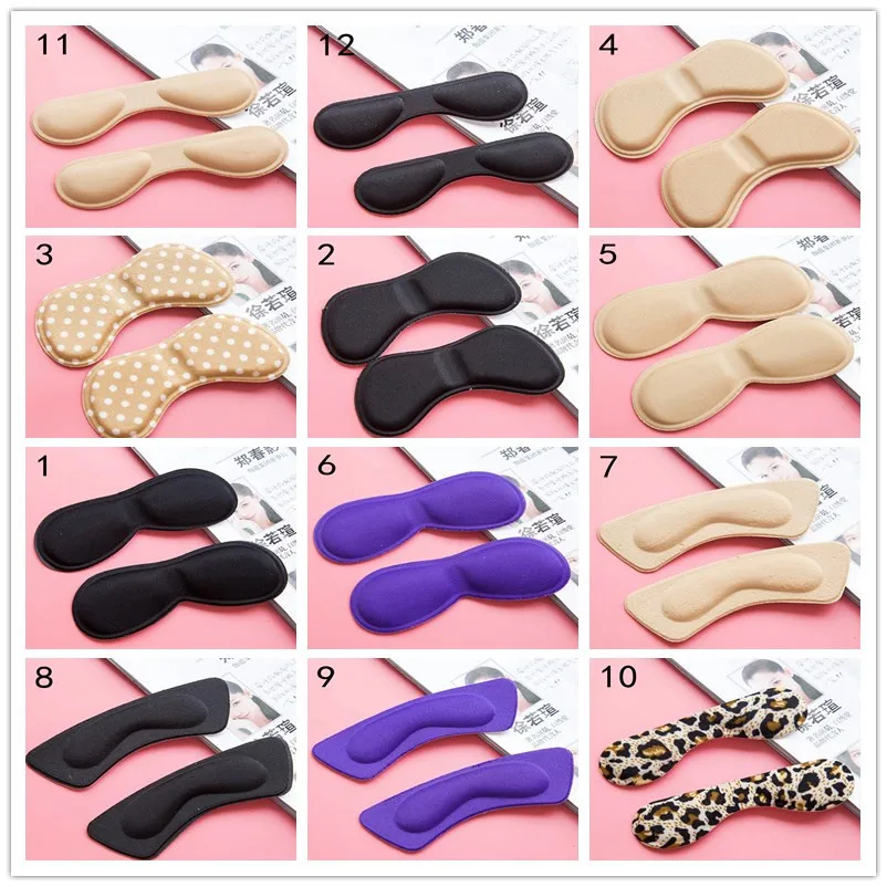 1Pair 12 Styles Sticky Fabric Shoe Back High Heel Inserts Pads Feet Care Massage Cushion Liner Grips Sponge Insoles - купить по