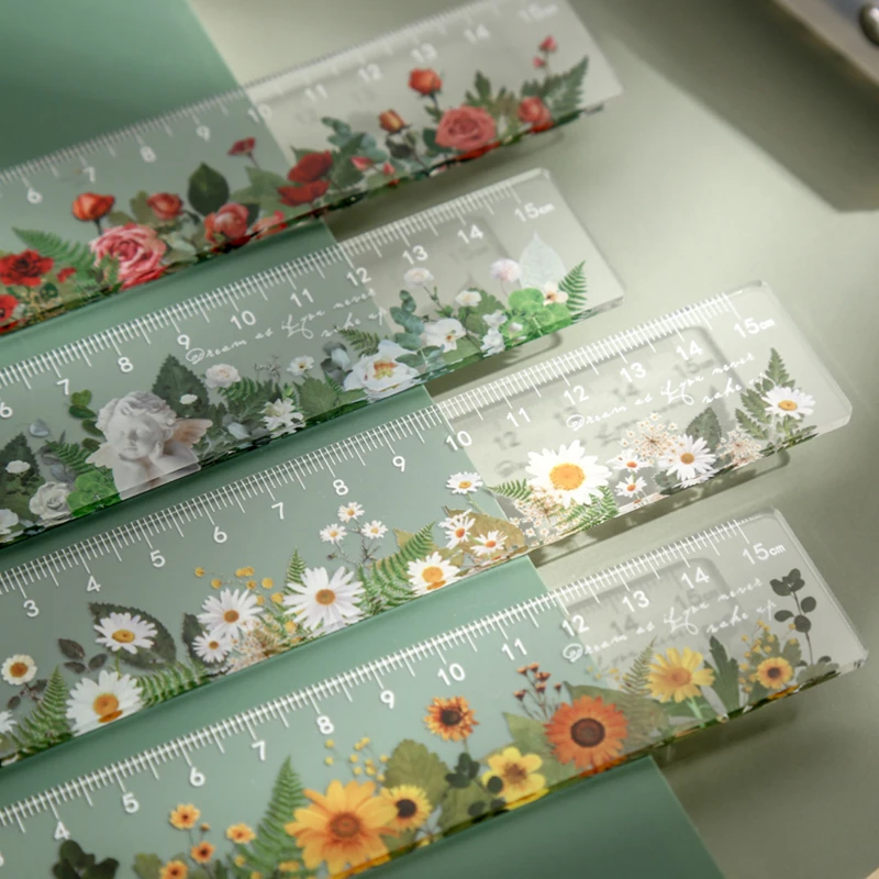 

15 см ромашки розы Пластиковые прямые линейки Kawaii школьные офисные принадлежности аксессуары