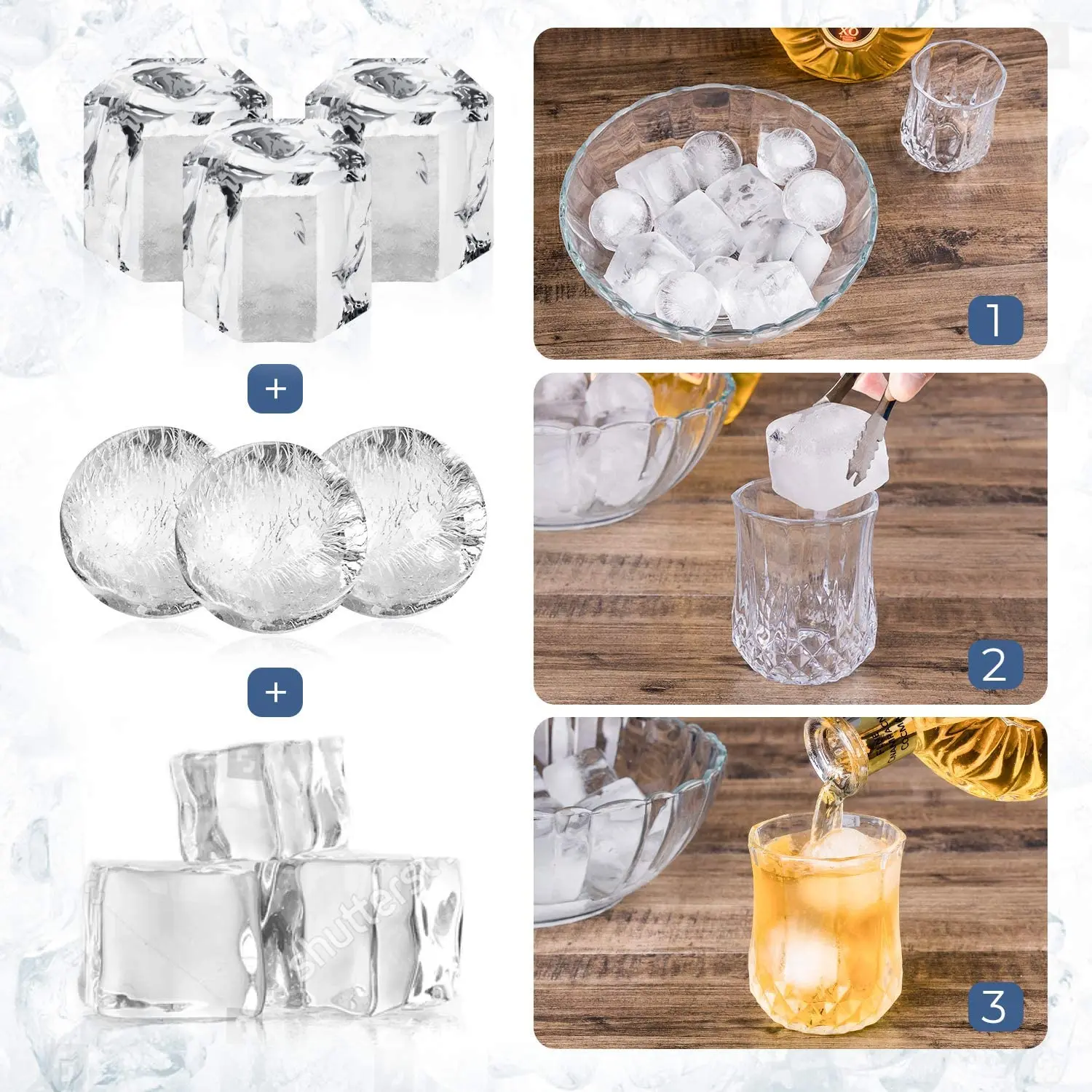

3pcs/set Silicone Ice Tray Mold Kitchen Accessories Spherical Square Honeycomb BPA Free DIY Ice Cube Maker for Whiskey Cocktail