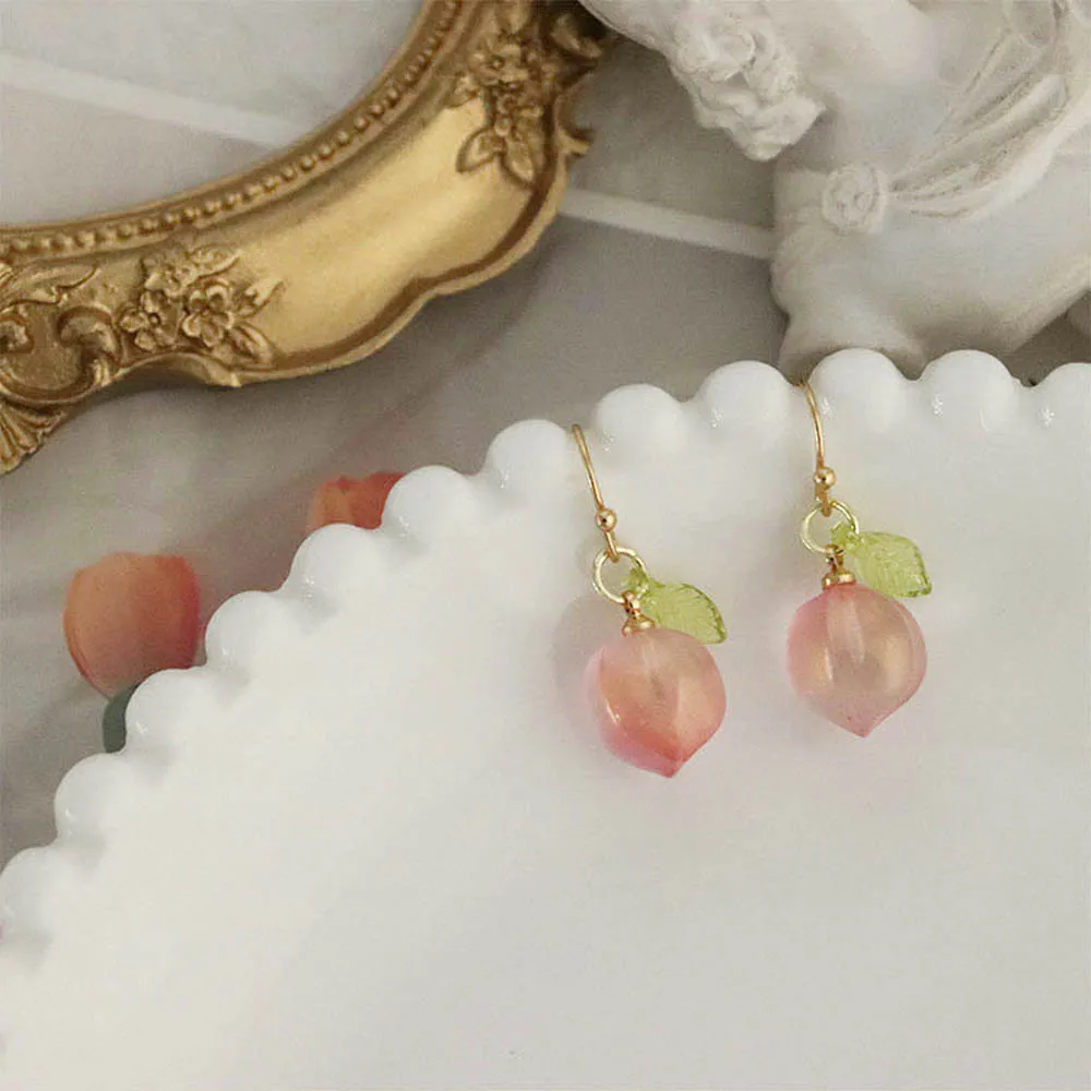

Trendy Cute Sweet Glaze Pink Orange Peach Earrings For Women Korean Fashion Crystal Fruit Earrings Jewelry Gift