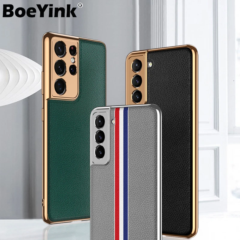 

Роскошный кейс из кожи Текстура чехол для Samsung Галактики S21 ультра S21 плюс 5G чехол жесткий защитный чехол для телефона с защитой от Konck чехлы
