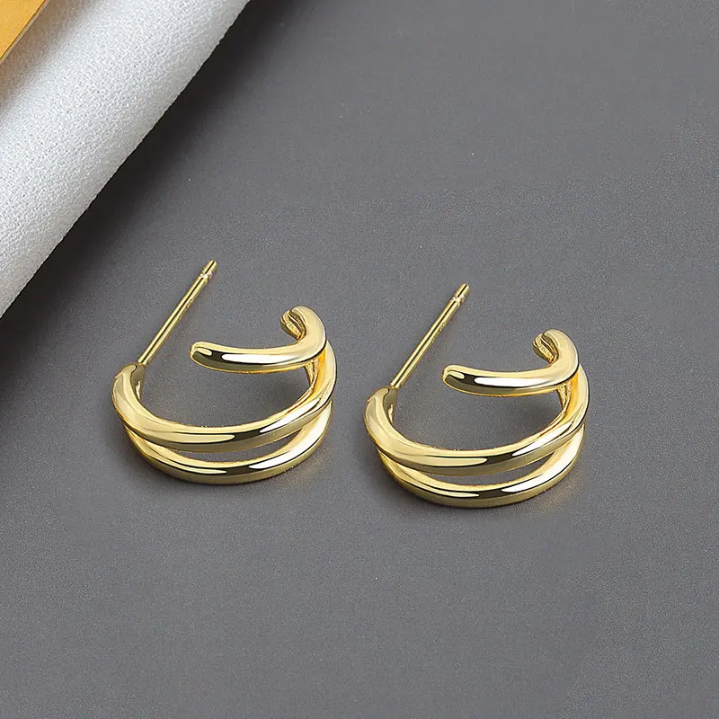 

Fashion Minimalist Real 925 Sterling Silver Intertwined Wave Multilayer Stud Earrings for Women Punk Hip Hop Jewelry Gift