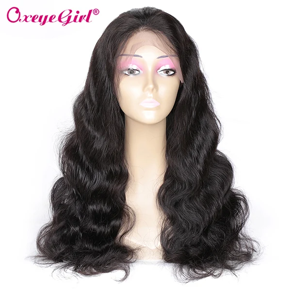 # 1B Oxeye girl 13x4 бесклеевая кружевная передняя часть человеческих волос парики предварительно сорвал с волосами младенца не линяет бразильский парик для тела волнистые волосы remy - Цвет: # 1B