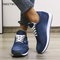 blue womens shoes 2021 fashion breathable thick soled wedges sneakers womens large size casual shoes women
