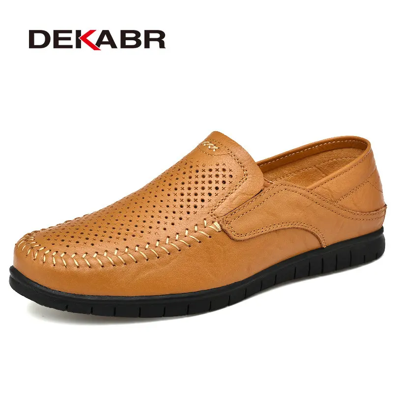 02 Yellow Brown DEKABR/мужская повседневная обувь из натуральной кожи; люксовый бренд; коллекция года; мужские лоферы; мокасины; дышащие слипоны; обувь для вождения размера плюс 45 - Цвет: 02 Yellow Brown