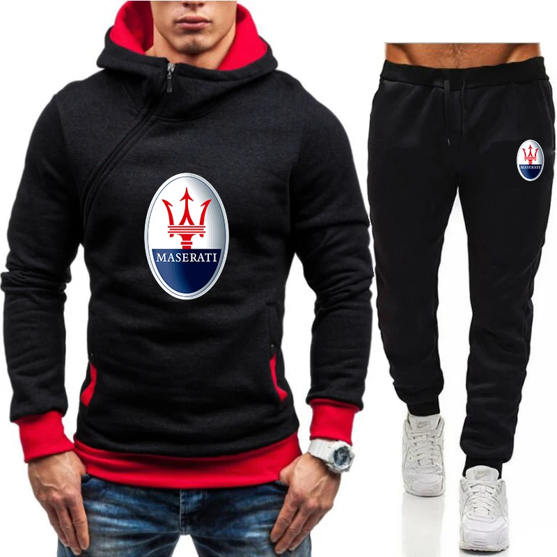 

Maserati Car Printing 2021 Spring Autumn Men's Personality Oblique Zipper Multicolor Suit New Fashion Casual Sportswear Suit