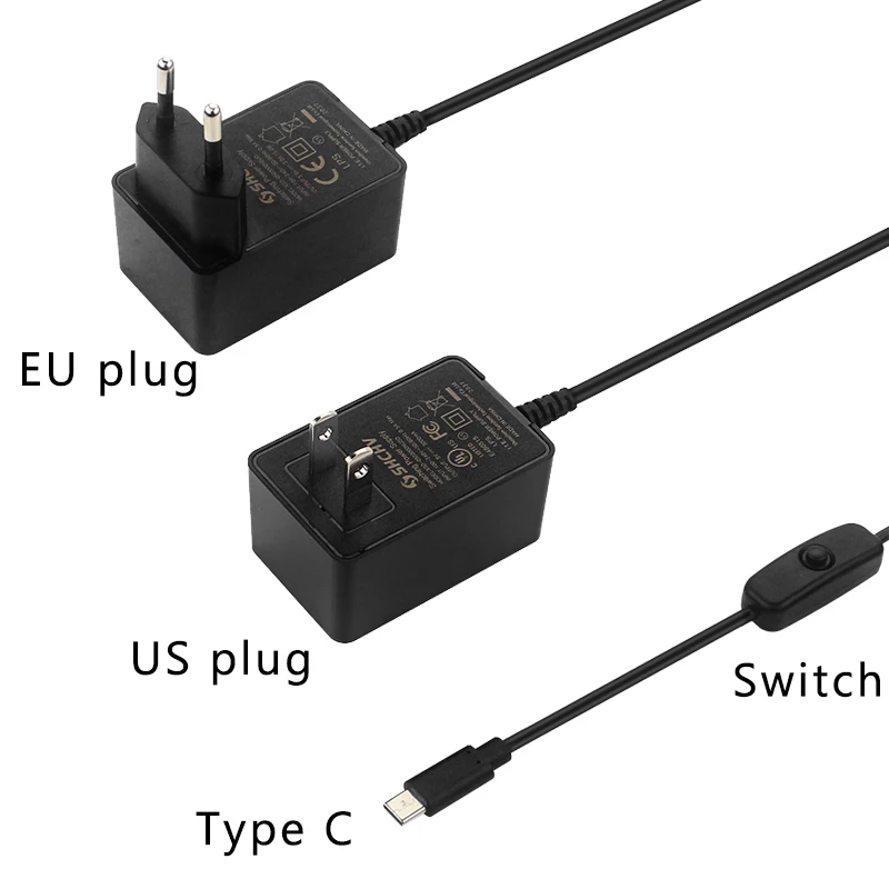 Блок питания SHCHV Raspberry Pi 4 5 В 3 А USB Type-C с выключателем сертификация CE зарядное