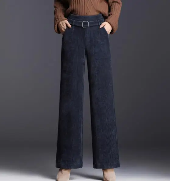 Женские вельветовые широкие брюки повседневные Капри с высокой талией черного