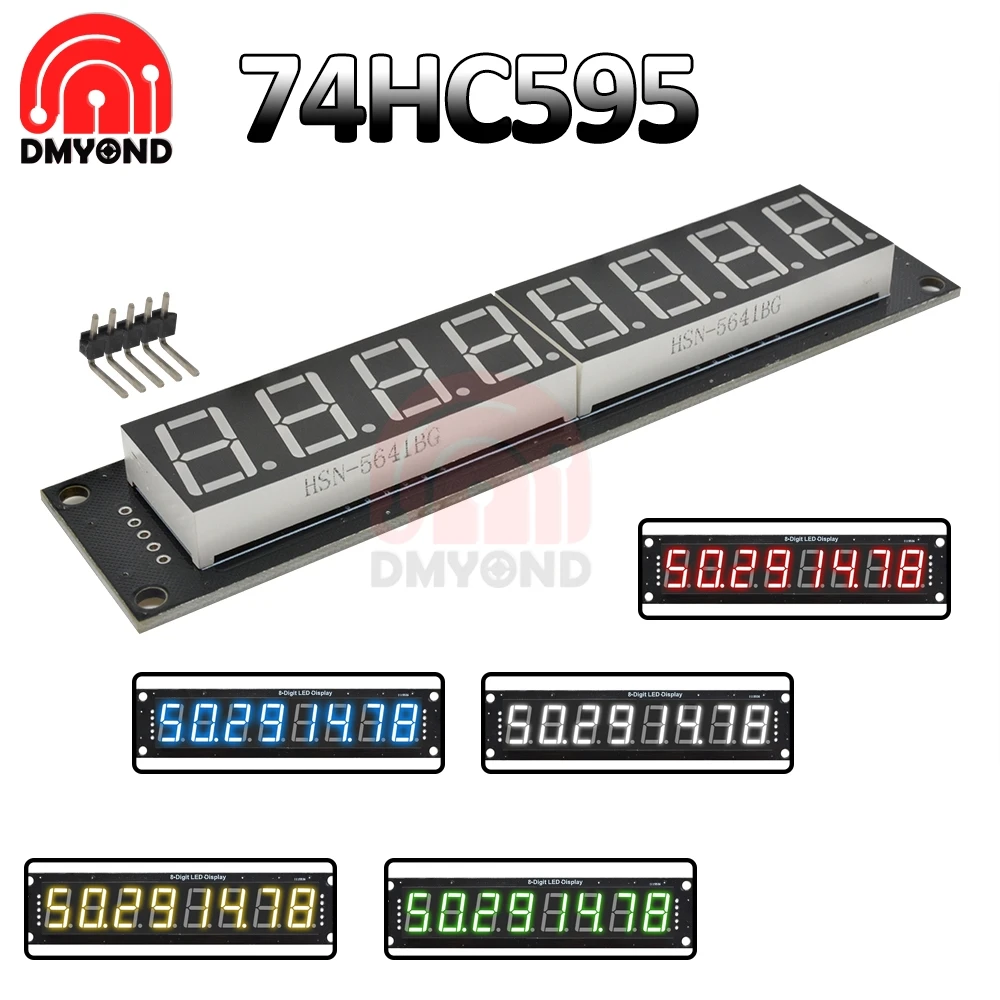 

0.56 Inch 6-digit Digital Tube Module White/Red/Yellow/Green/Blue Display 74HC595 Controller 3-Pin Digital I/O Connection Module