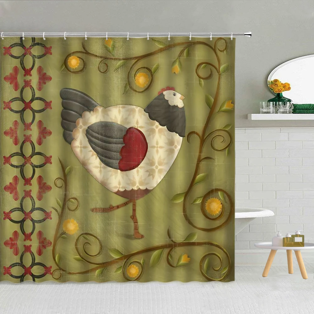 

Colorful Rooster Simple Hand-painted Pattern Shower Curtain Farm Farmhouse Animal Bathroom Decor Bath Waterproof Hooks Curtains