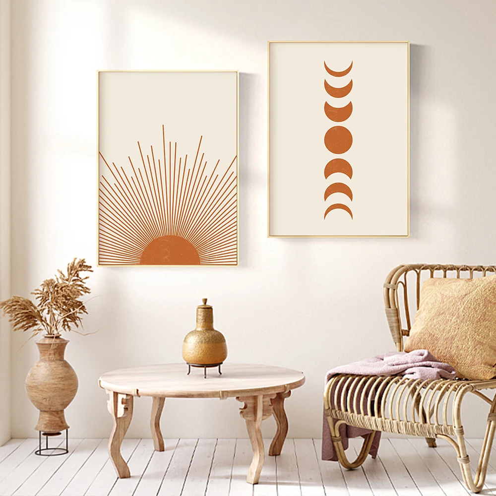 

Minimalist Poster Boho Sun And Moon Prints Canvas Painting Abstract Art Print Vintage Wall Picture For Living Room Home Decor