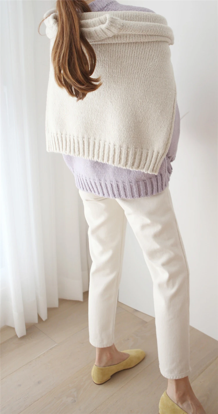 

New 2020 Autumn Winter Women's Sweaters Minimalist Fashionable Korean Style Knitting Casual Solid Loose Tops F011