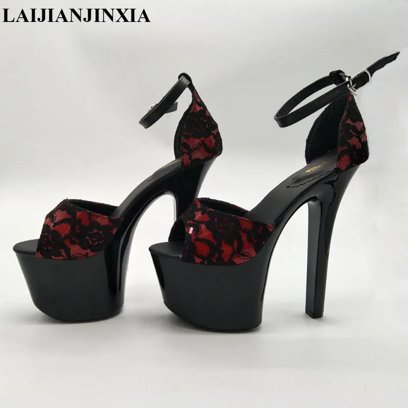 New Summer sexy shoes, 17 cm heels with black mesh sandals, 6 inch model runway shoes