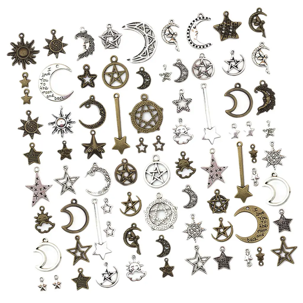 

76pcs Star & Moons Charms Pendants for Necklace / Bracelets / Buckles