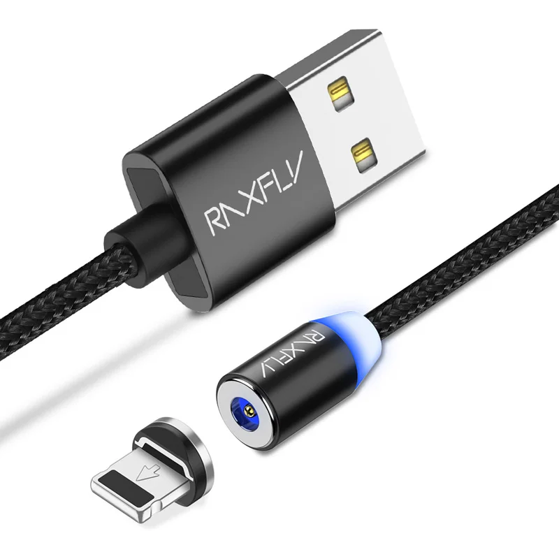 RAXFLY Магнитный зарядный кабель для iPhone Nokia 7 8 6 плюс 5 5S магнит Lightning/зарядка через usb провод Micro USB шнур Тип C магнитная зарядка для зарядка для айфона - Цвет: Black