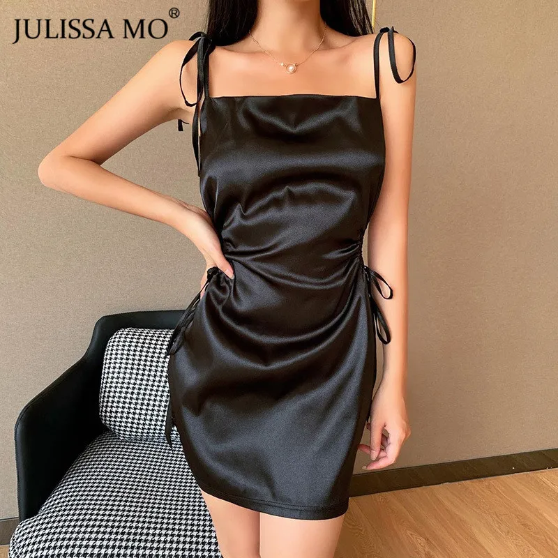 

Женское атласное мини-платье JULISSA MO, на тонких бретельках, с вырезами и открытой спиной, Осеннее элегантное платье для вечерние