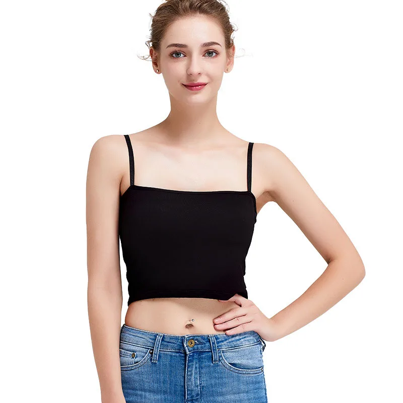 

Black bra Tank Tops Women Backless Croptop Bra Tank Solid Elastic Built-in Bra Tank Casual Camisole Padded Bra Tank Top