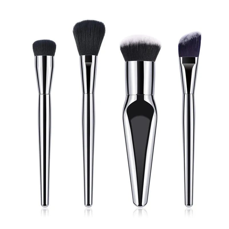 4PCS Makeup Brushes Set Silver Handle Super Soft Make Up Brush Kits Blush Slanted Powder Ultimate Blending Beauty Tool