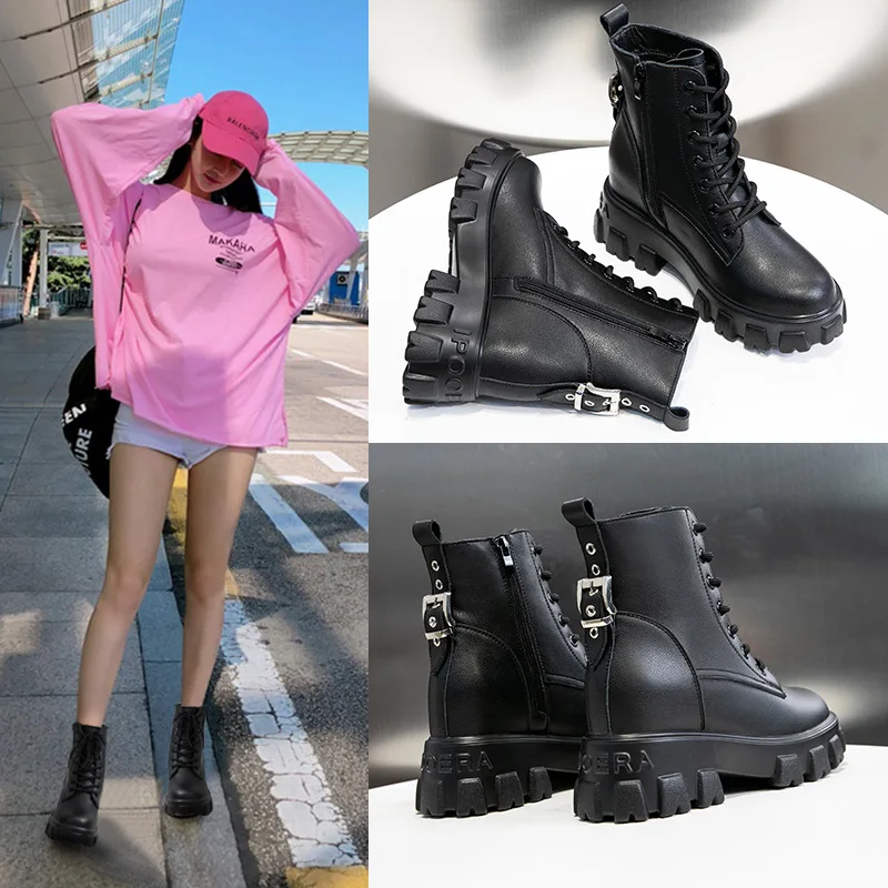 SWYIVY Cow Leather Boots Women Shoes Short Plush Winter Zip 2019 Snow For Female Black Platform Ladies Booties | Обувь