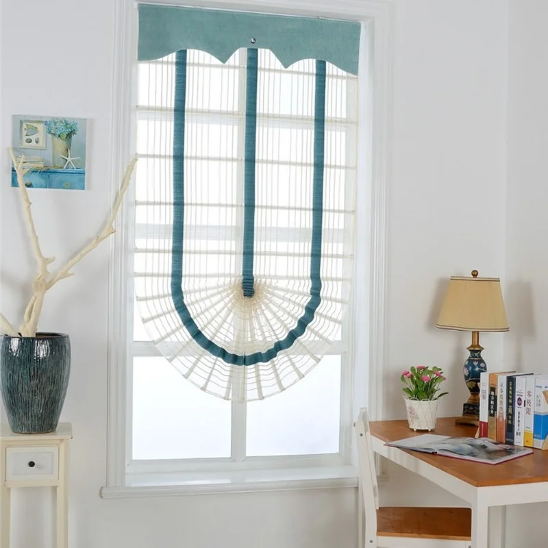 

Luxury European-style Blinds for Living Room Balcony Dining Room Kitchen Fan-shaped Roman Curtain Gauze Curtain Custom
