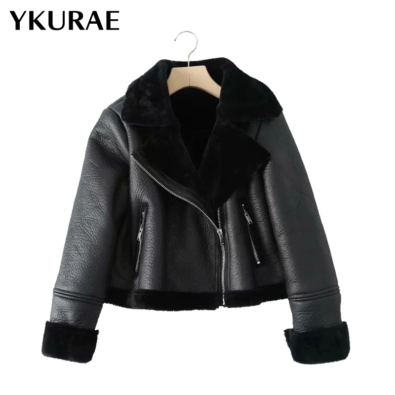 Женская куртка из искусственной кожи теплое зимнее меховое пальто женские