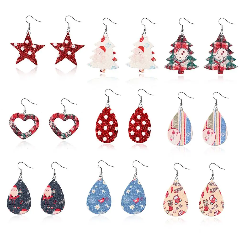 Новый стиль Рождественская тема женские серьги подвески из искусственной кожи в
