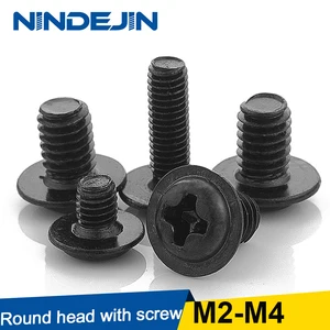 NINDEJIN M2 2,5 M3 M4 углеродистая сталь крест Phillips панорамирование круглая ферменная головка с шайбой проложенный воротник машина винт ШИМ