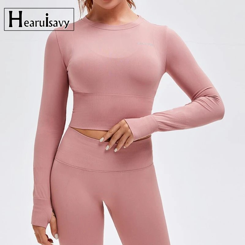 

Outdoor Cycling Seamless Long Sleeve Crop Tops Women Elasticity Yoga Shirts Running Fitness Shirts Female Casual Sweatshirt