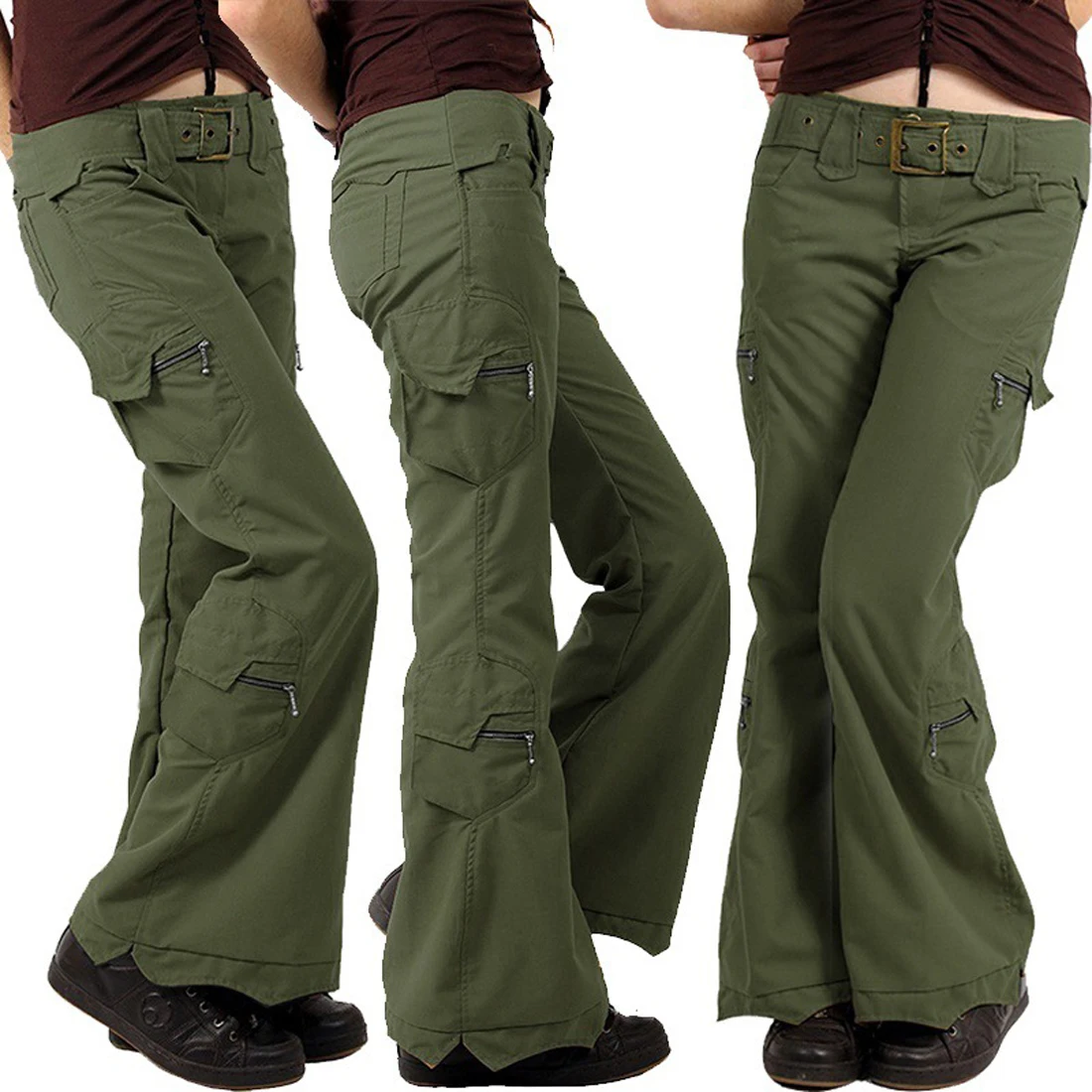 

Littlerossa Plus Size Women High Waist Pants Solid Color Long Trousers Casual Gym Pants With Button Multi Pocket Wide Leg Pants