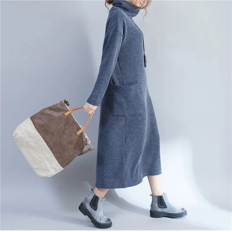 Kpop зимнее платье размера плюс женские платья 2020 Новое вязаное с высоким