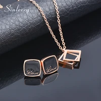 sinleery fashion stainless steel black square shape jewelry necklace earring set for women 2021 new arrival tz031 ssk